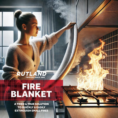 Rutland Fire Blanket deploys via pull straps for fast response.