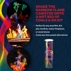Rutland Rainbow Flame Crystals dancing flames illustrate long-lasting color in a wood fire