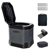 RWORCP portable camping toilet folded compact for simple storage during trips.