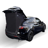 RXQNN Tesla Model Y tent setup demonstrates quick installation for outdoor shelter