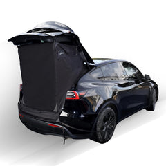 RXQNN Tesla Model Y tent setup demonstrates quick installation for outdoor shelter