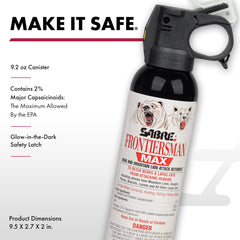SABRE Frontiersman MAX with 2% capsaicinoids for strong deterrence against wildlife.