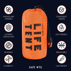 SAFE OTG emergency survival tent exterior is waterproof and wind resistant for harsh weather.