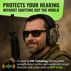 SafeHouseHQ noise reduction earmuffs deliver up to 25dB for loud environments.