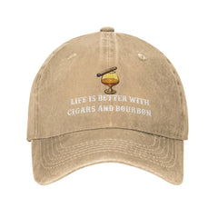 Saftbak Funny Hat front design featuring cigars and bourbon for everyday wear