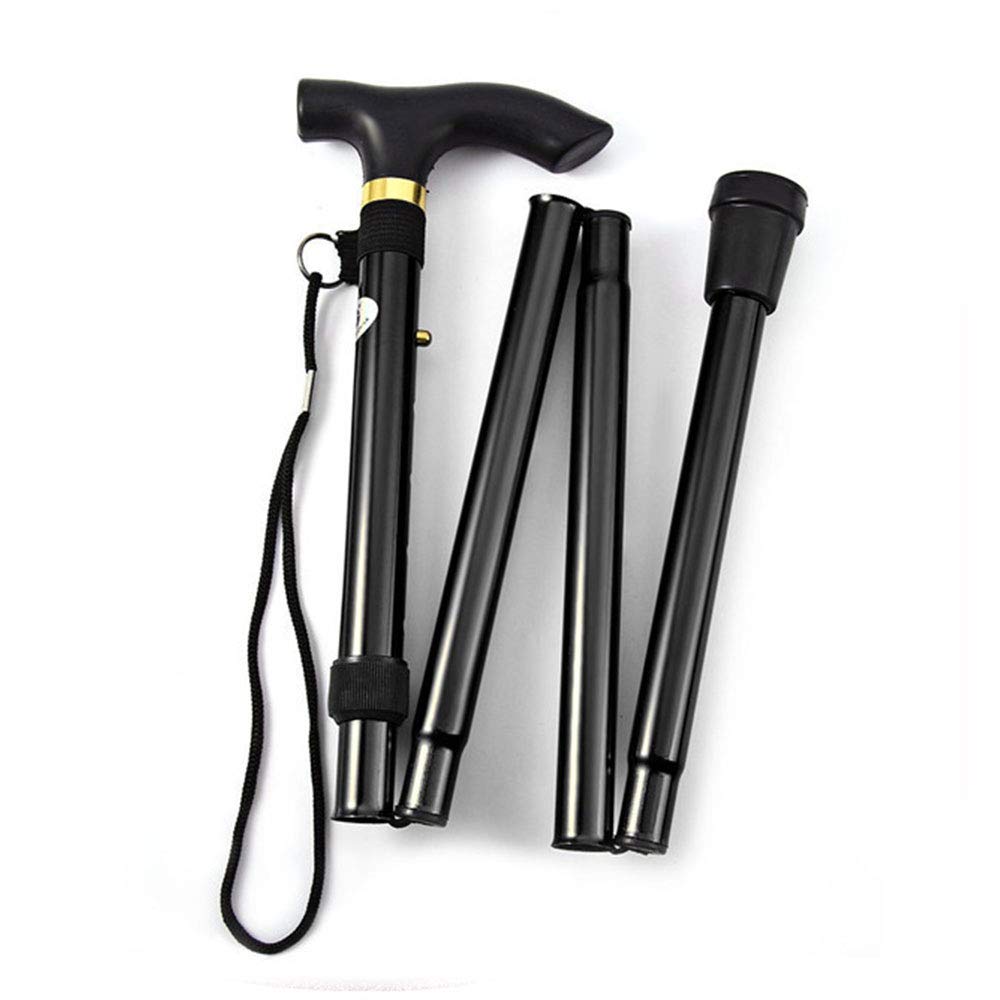 SagaSave foldable walking stick folded for compact travel and easy storage.