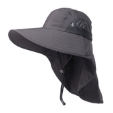 SagaSave wide brim hat in dark grey shields the face from sun during outdoor adventures.
