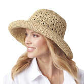 SAGEFINDS packable straw hat for women with foldable crown and wide brim for sun protection.