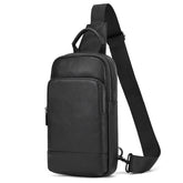 SAIION genuine leather sling bag front view with quick-access pockets