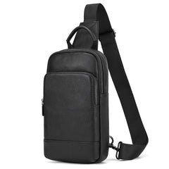 SAIION genuine leather sling bag front view with quick-access pockets