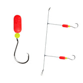 Salt Tide Fishing pompano rig hi-lo double-drop with red fluorescent float attracts fish in surf.