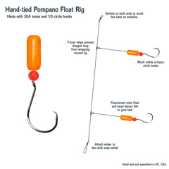 Salt Tide Fishing 1/0 circle hooks detail on a sturdy mono pompano rig.