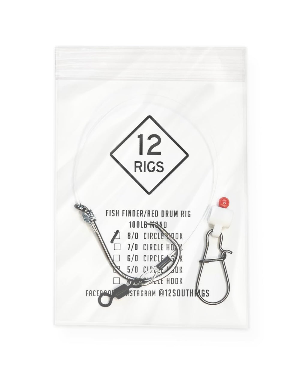 Salt Tide Fishing fish finder rig with an 8-0 circle hook, ideal for red drum surf fishing.