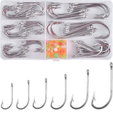 130-piece Saltwater J Hooks stainless steel set (sizes 1/0 to 8/0)