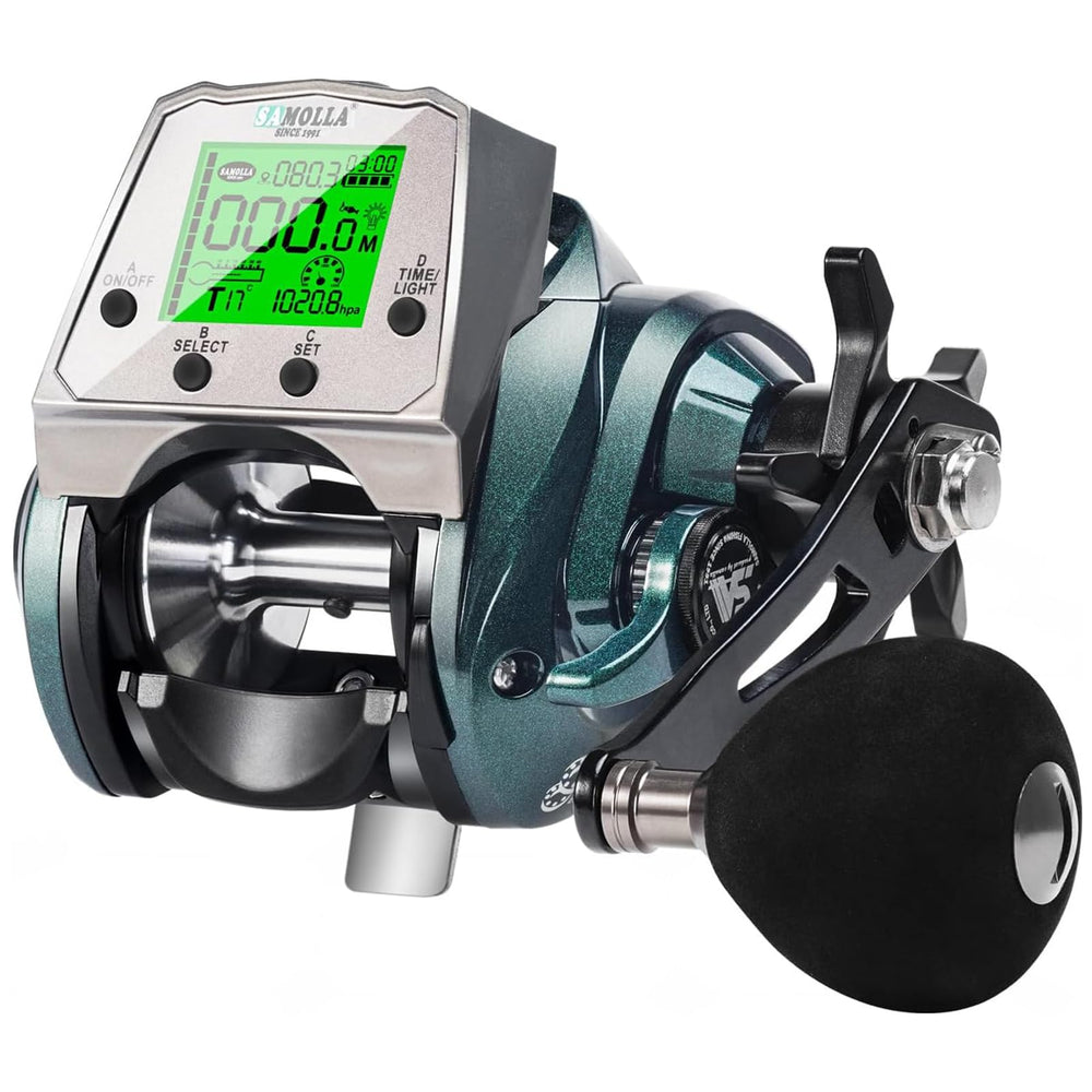 SAMOLLA baitcasting reel front view highlights compact form for versatile fishing.