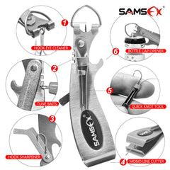 Close-up of SAMSFX 6-in-1 clipper with knot tool and loop tyer
