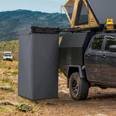 SAN HIMA awning shower tent 90° swing arm enables full door access for easy vehicle entry