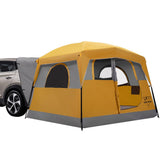 SanHima SUV tent rainfly setup provides reliable all-weather shelter for roadside camping.
