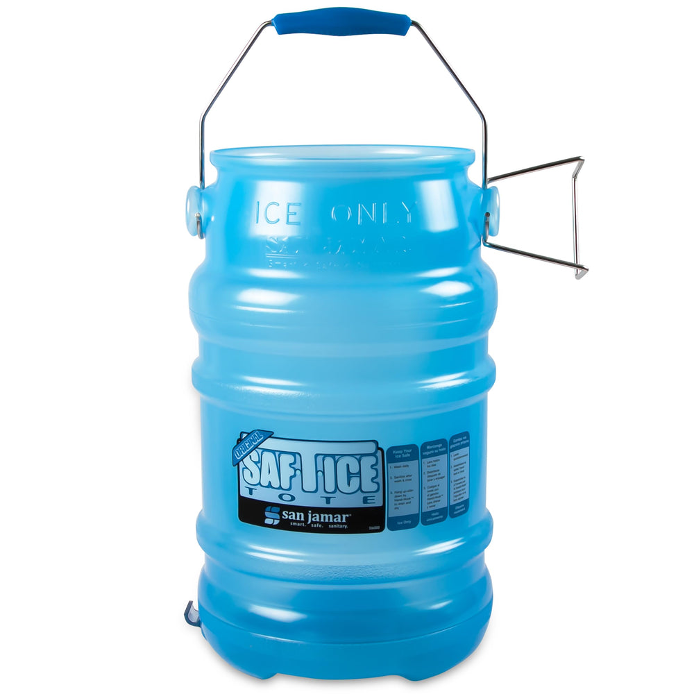 San Jamar Saf-T-Ice tote in blue for efficient ice transport