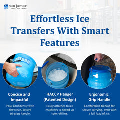 San Jamar Saf-T-Ice tote with HACCP Hanger for spill-free filling