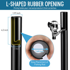 L-shaped PVC rod tube holding fishing rods up to 2 inches in diameter