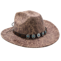 Back view of beige wide brim cowboy hat