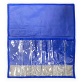 Sanhu 6-pocket lure bag blue front view with clear vinyl for quick lure ID