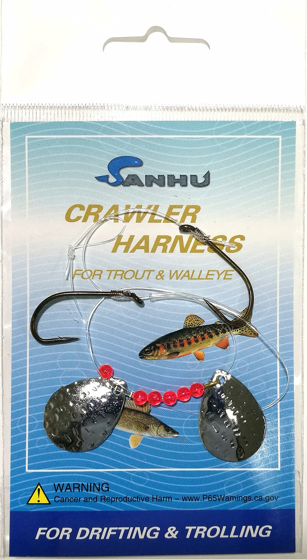 Sanhu Crawler Harness Rigs in 12-inch drift-troll setup for live bait walleye fishing.