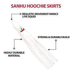 Sanhu Hoochie Squid Skirts 4.75 inch white color improves visibility underwater.