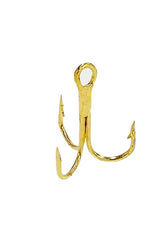 Sanhu Treble Hooks #20 gold close-up, tiny points ideal for trout rigs.