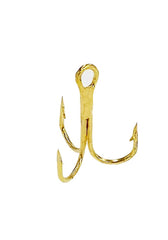 Sanhu Treble Hooks #20 gold close-up, tiny points ideal for trout rigs.