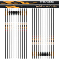 Sanlida 24pcs pure carbon arrows pack ready for hunting or practice.