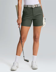 SANTINY sage-green 5in golf shorts back pocket closeup for secure storage.