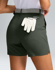 SANTINY sage-green 5in golf shorts pocket closeup showing roomy front pockets.