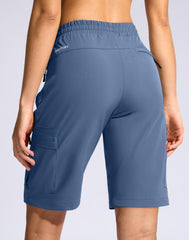 SANTINY women's 10in hiking shorts back view shows cargo pockets for organized gear.