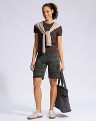 SANTINY women's 10in hiking shorts cargo pockets close-up illustrating storage design.
