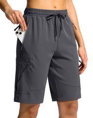 SANTINY women's 10in shorts front view showing lightweight fabric and versatile length for hikes