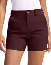 SANTINY Women's 5in golf shorts front pocket closeup shows secure storage for essentials on the course.