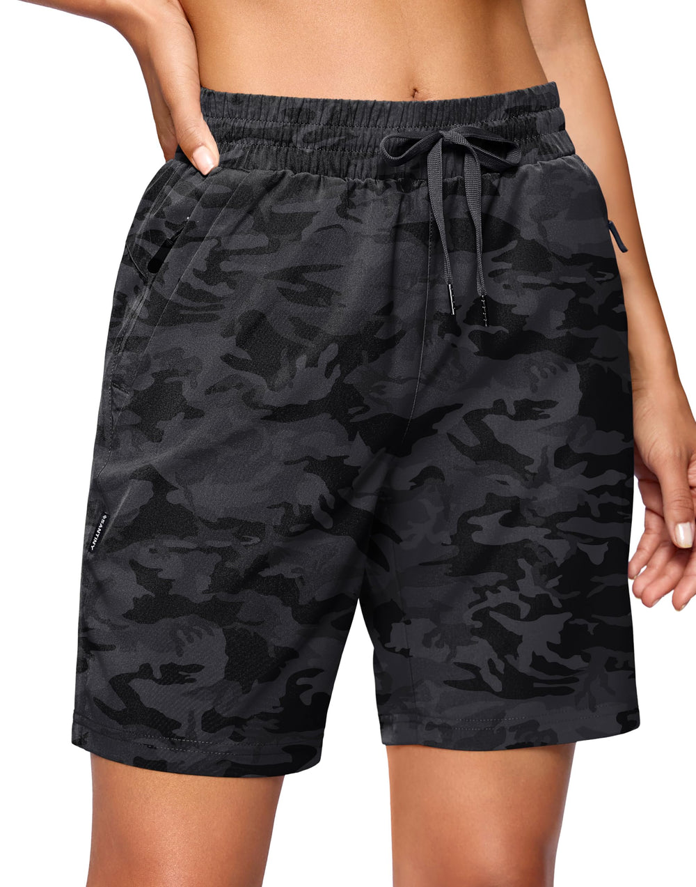 SANTINY women's hiking shorts 7in with side zip pockets for secure trail essentials
