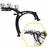 Saris Bones EX arc-based design secures bikes on separate levels for stability.