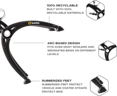 Saris Bones trunk rack arc-based design separates bikes on different levels.