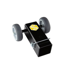 Saris Effortless Transport Rack Dollie 2-inch Hitch enables smooth rack movement with wheels.