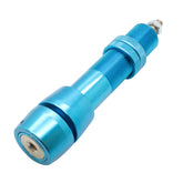 SAS aluminum bowfishing reel seat blue closeup highlighting durable CNC precision.