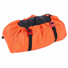 SASKATE rope bag orange side view highlights reinforced fabric for rough outdoor use.