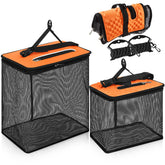 Orange SATINIOR large 10 gallon floating fishing basket with dimensions 15.5 x 9.7 x 14.5 inches