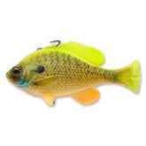 Savage Gear Pulse Tail Bluegill line-thru bait with chartreuse Gill detail for lifelike attraction.