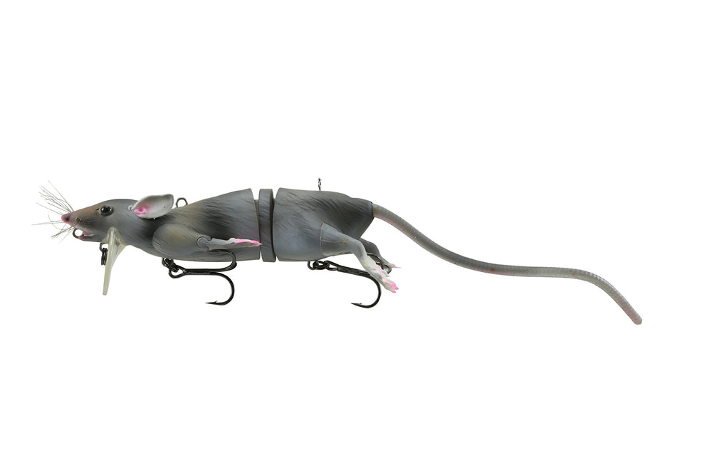 Savage Gear R-300-GY 3D rat bait in gray showcasing lifelike movement to lure large predators.