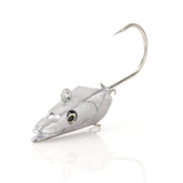 Savage Gear Sandeel Jig Head close-up with unpainted finish and realistic eyes to entice strikes.