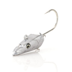 Savage Gear Sandeel Jig Head close-up with unpainted finish and realistic eyes to entice strikes.