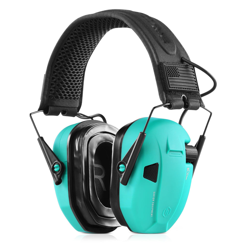 Savior Equipment Apollo earmuffs teal outer shell reduces shooting noise for safer practice